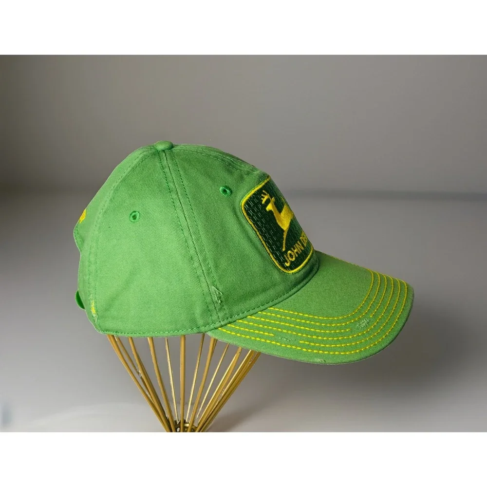 John Deere Distressed Green Snapback Baseball Cap Hat Metallic Logo LP48321